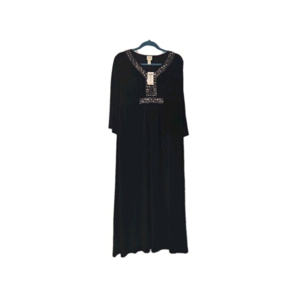 Chico's Embellished Neck Caftan Black Maxi Dress Size 3 (Medium) NWT $139 - Picture 1 of 6
